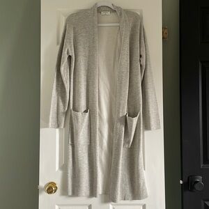 Grey long cardigan from Aritzia.